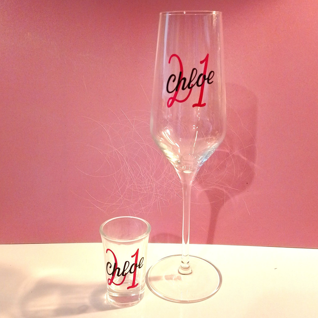 Personalised Champagne Flute &amp; Shot Glass Set - Birthday Anniversary Wedding Gift