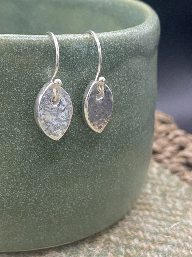 Fine Silver Hammered Mini Leaf Earrings 