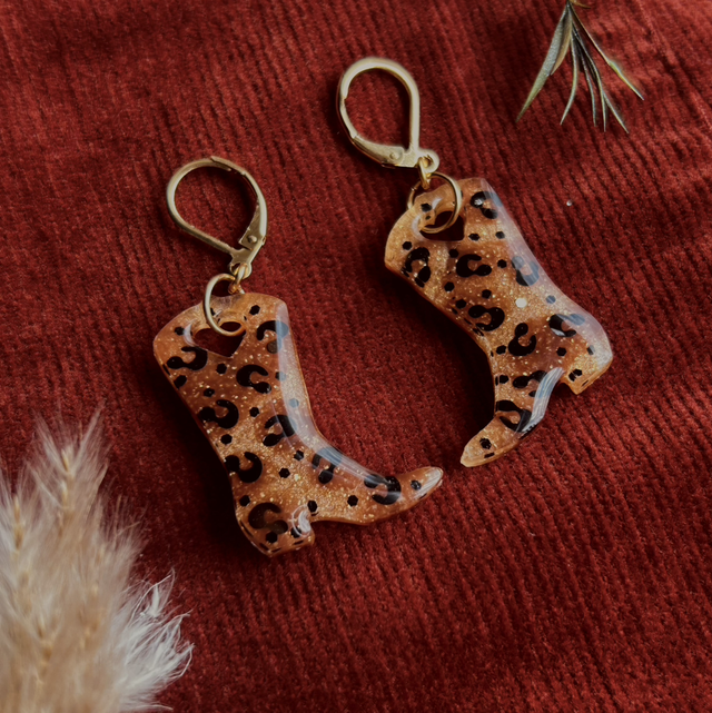 Leopard Print Cowboy Boot Earrings 