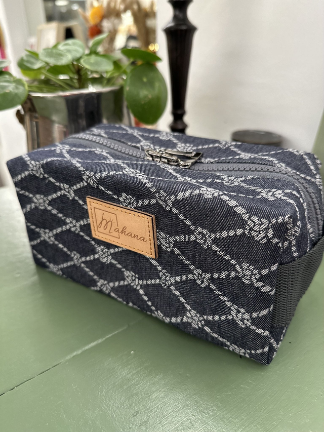 Trousse de toilette homme avec poche intérieure motifs cordages marins gris bleue 20x10x10