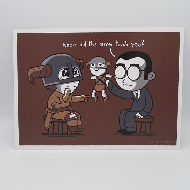 SIGNED A4 Art Print - Knee Troubles - gaming, meme, arrow in the knee