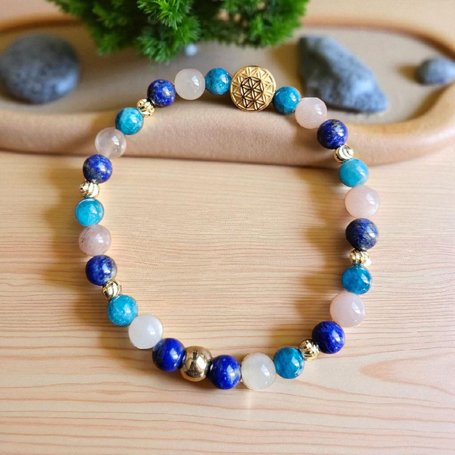 Bracelet Femme "Lâcher-prise" : Apatite, Lapis-Lazuli &amp; Pierre de Lune