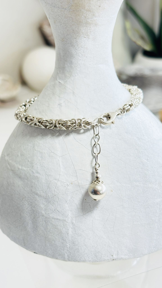 Bracelet Byzantin en Argent pampille Boule 8 mm.