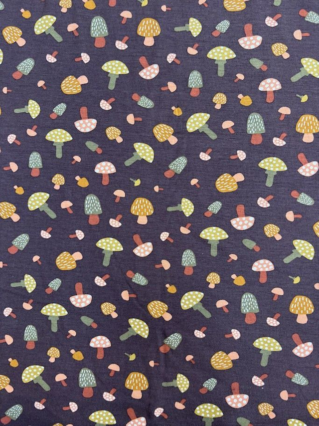 Brown Mushrooms Cotton Jersey