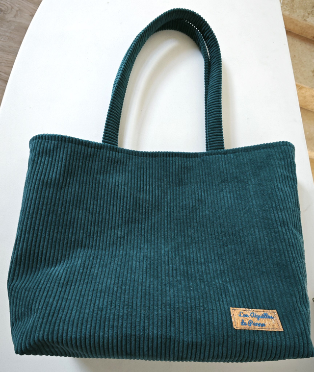 Sac velours bleu canard