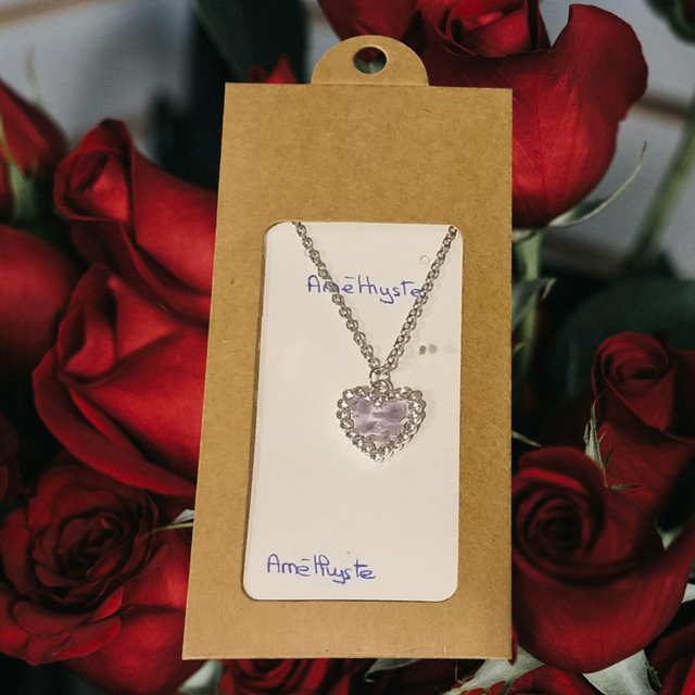 Collier cœur strass Améthyste 