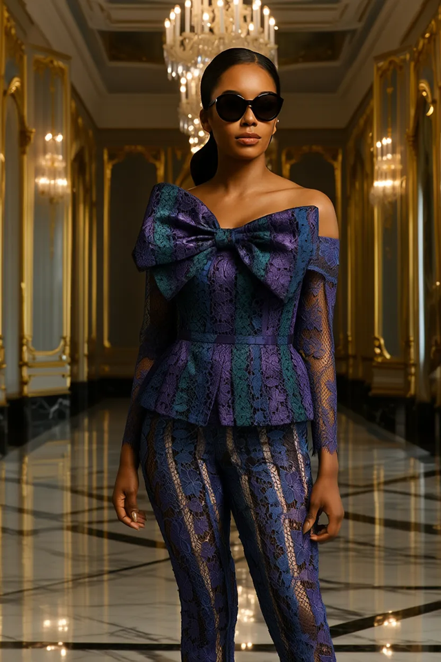 Robes et tailleurs haute couture en dentelles imprimées tarif sur demande.