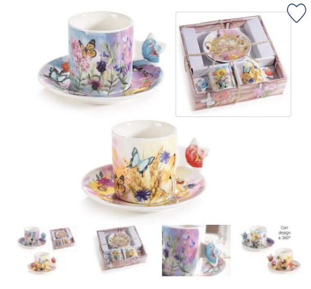 Conf. regalo 2 tazzine floreali in porcellana 80ml