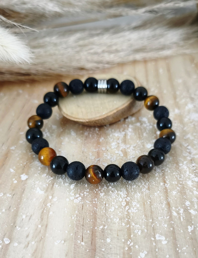 Bracelet "Courage" Pierre de lave et Oeil de tigre