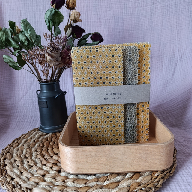 Trio Bee-Wraps Étoiles Jaune et Gris