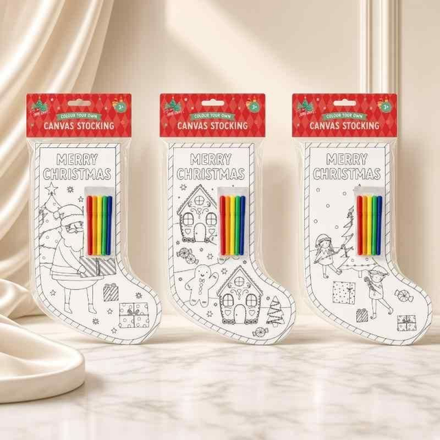 Christmas Colour Your Own Canvas Stocking with Pens – Assorted | Christmas Craft