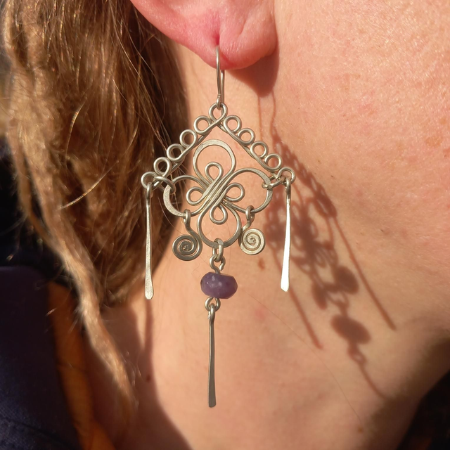 Boucles Maillechort trèfle &amp; améthyste 