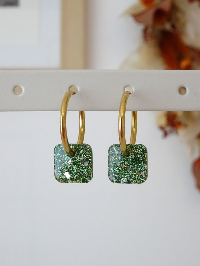 Mini Carré : paillettes mixte vert