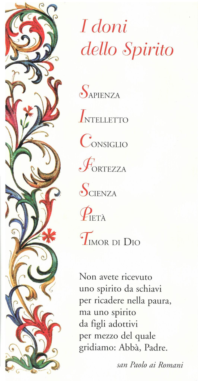 Cartoncino I doni dello Spirito Santo