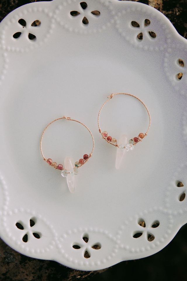 Créoles Sirène, Goldfilled rose et pierres fines