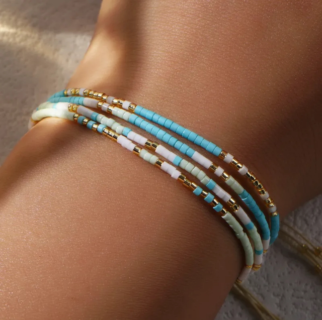 Seed Bead Layered Boho Bracelet Blue &amp; Gold