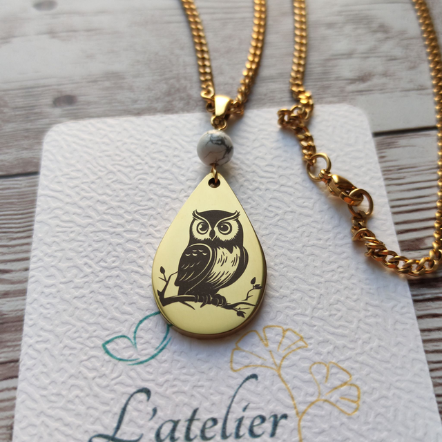 Collier &quot;Chuchotement de Sagesse&quot; : Howlite &amp; Hibou