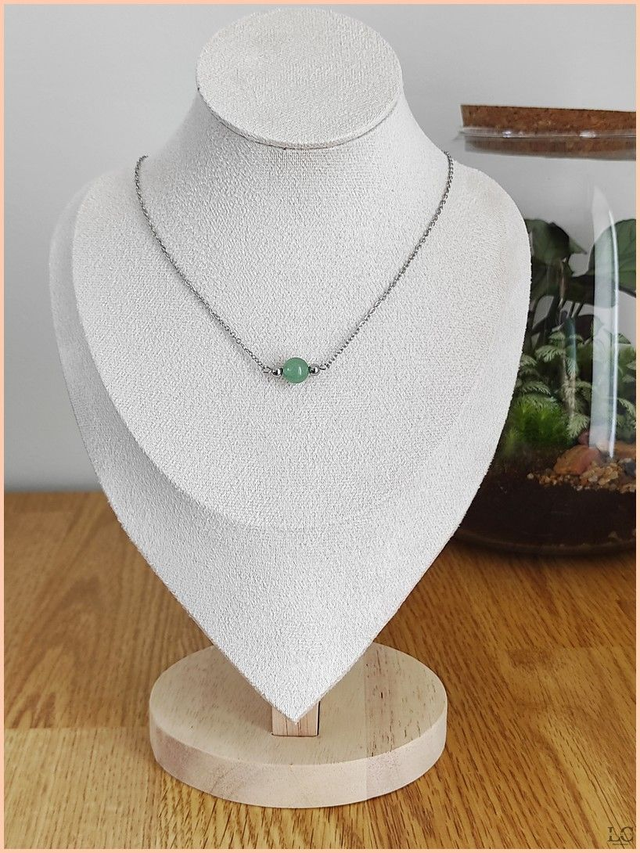 Collier perle solitaire, pierre naturelle - Aventurine 