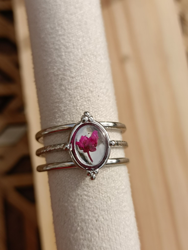 Bague Multirangs Réglable - Argent - Fleur rose