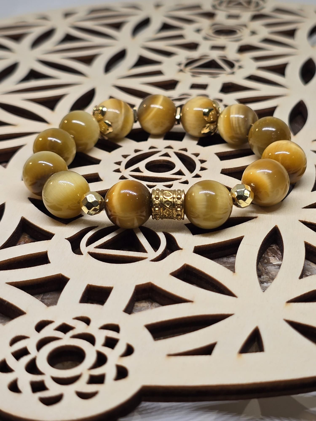 Bracelet Œil de tigre doré XL 1,2 cm