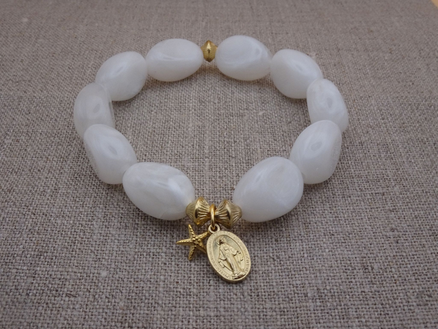 Bracelet perles Vierge Miraculeuse, blanc