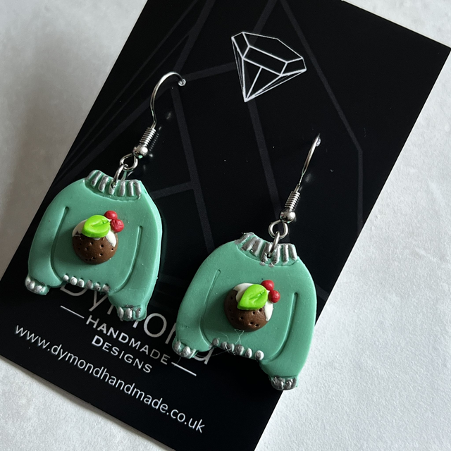 Christmas Jumper Earrings - Christmas Pudding
