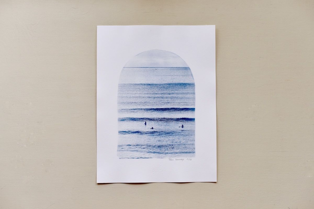 Affiche cyanotype photo de surf - Horizon, Crozon (Bretagne)
