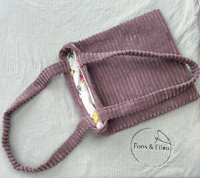 Tas velours 31*28 cm met binnenkant vogeltjes (zelfgemaakt) OUD ROZE 