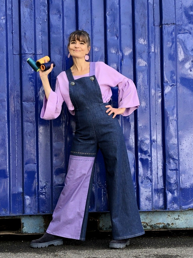  Salopette bicolore bleu violet 