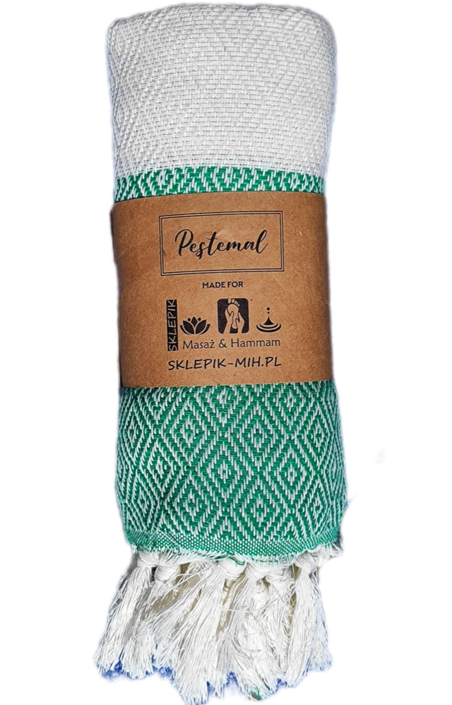 ELMAS PESTEMAL 175x90 Turecki Ręcznik na Plażę do Sauny jako Pareo ZIELONY