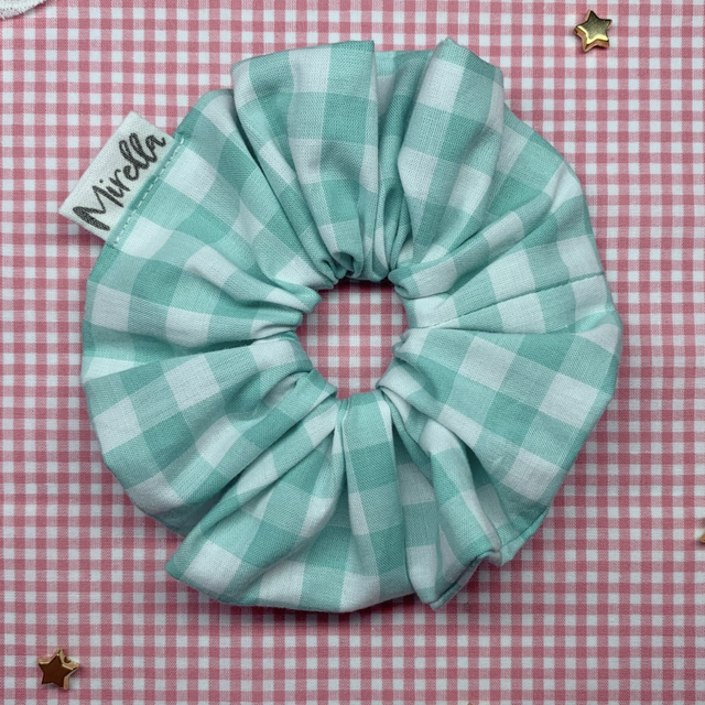 Mint Green Gingham Scrunchie 