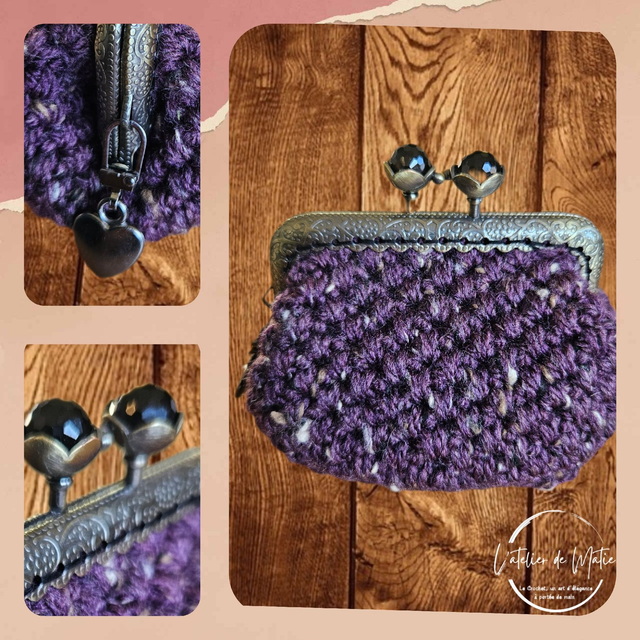 Porte monnaie violet au crochet : Chic, unique, pratique.