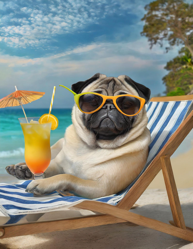 Pug at the Beach Framed Canvas