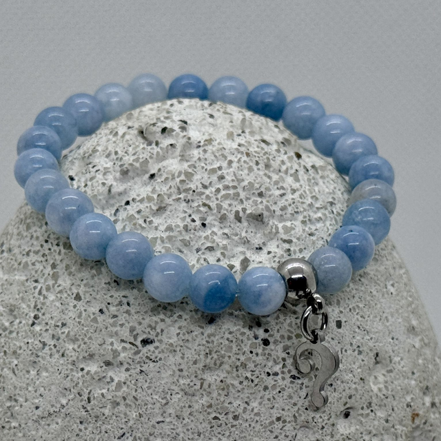 Bracelet en aigue-marine &amp; pendentif point d’interrogation en inox