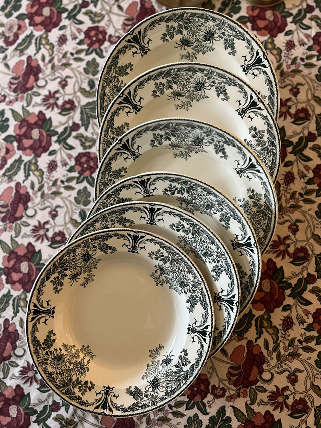 MOLIERE - Suite de 6 assiettes creuses signées Sarreguemines - Terre de Fer