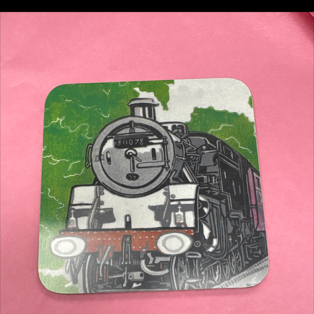 Train coaster linocut lain 