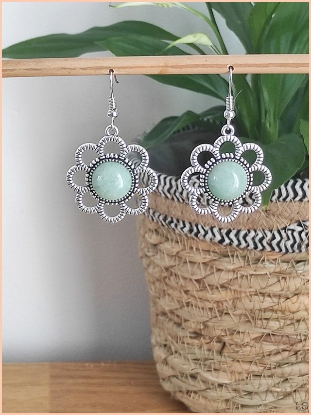 Boucles d&#039;oreilles crochet, pierre naturelle - Aventurine