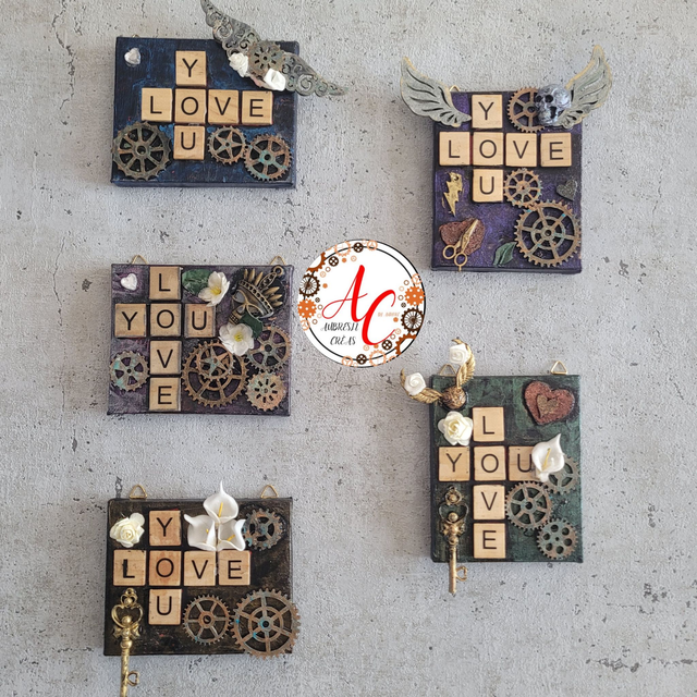 Nouvelle Création – Cadre "Love You" Style Steampunk, Pièce Unique, 9x11 cm