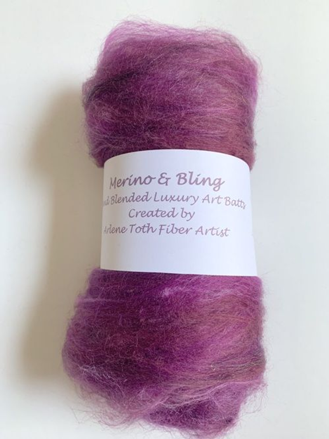 Merino &amp; Bling Luxury Art Batts for Spinning or Felting - Plum Pudding