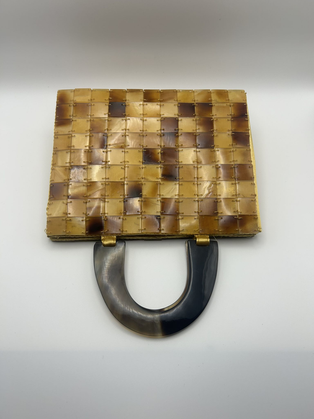 1960s Vietnamese Tortoiseshell Tile Handbag with Acrylic Handles