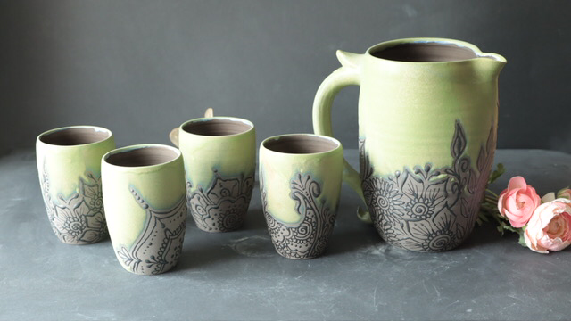 Beverages Serving Set, Mandala & Woodland Combi, 1 Pitcher & 4 Tumblers