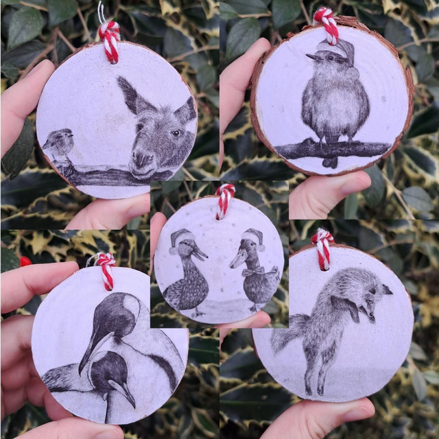 Hand Decoupaged Christmas Woodslices