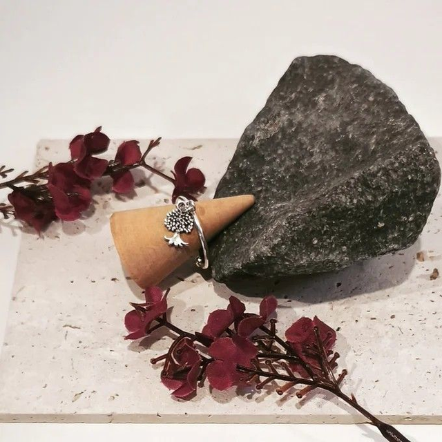  Bague Arbre de Vie – Breloque argent 999 – Anneau réglable 53 à 60 – Pièce unique