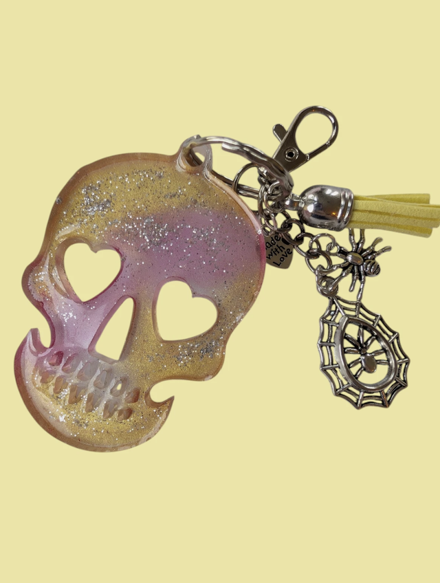 Groovy Skull Keyring (Pink & Yellow)