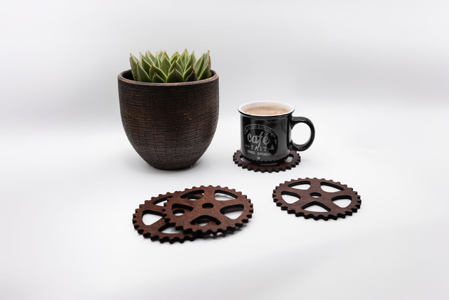 Dessous-de-verre en bois motif plateau vtt (Lot de 4)