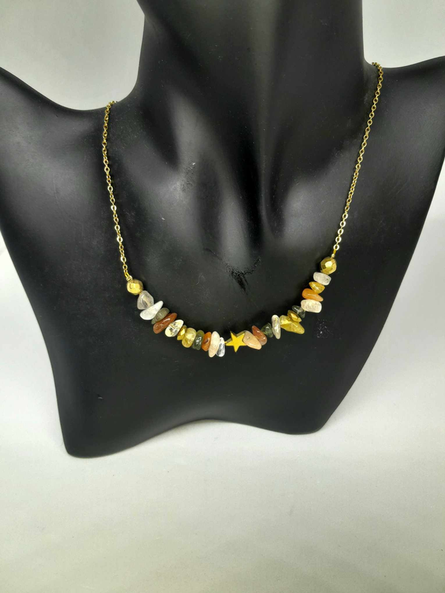 Collier quartz rutile coloré acier or inoxydable