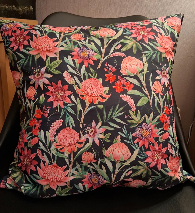 Pink Floral and Navy 18" Cushion
