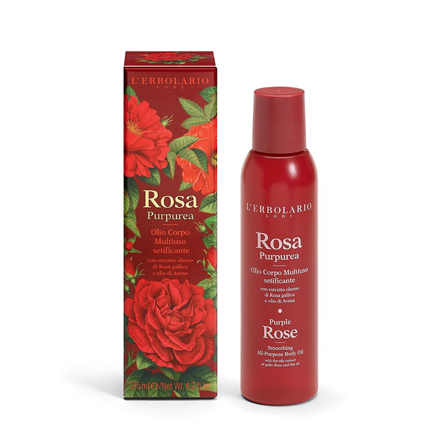 Rosa Purpurea  Olio corpo Multiuso setificante con estratto oleoso di Rosa Gallica e olio di Avena