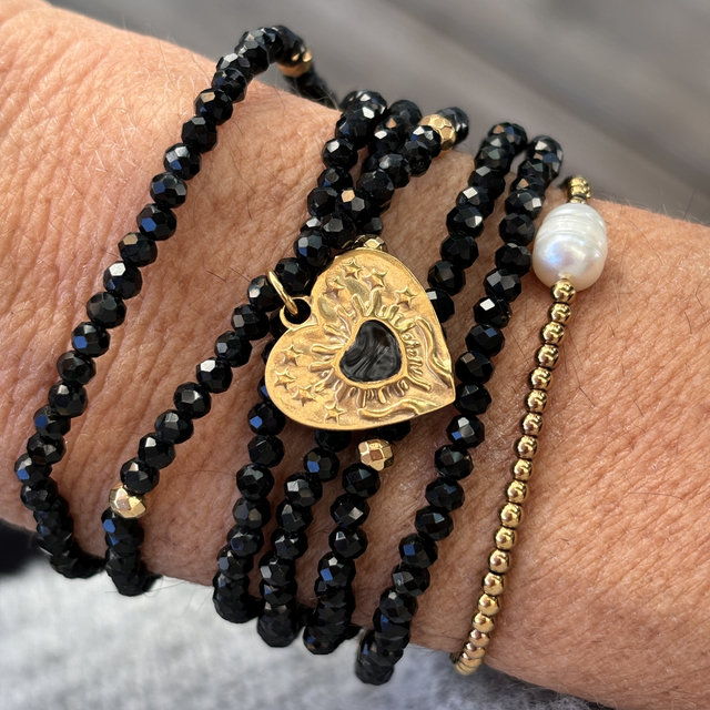 Bracelet Cristal Black 6 tours et Collier Pendentif Cœur