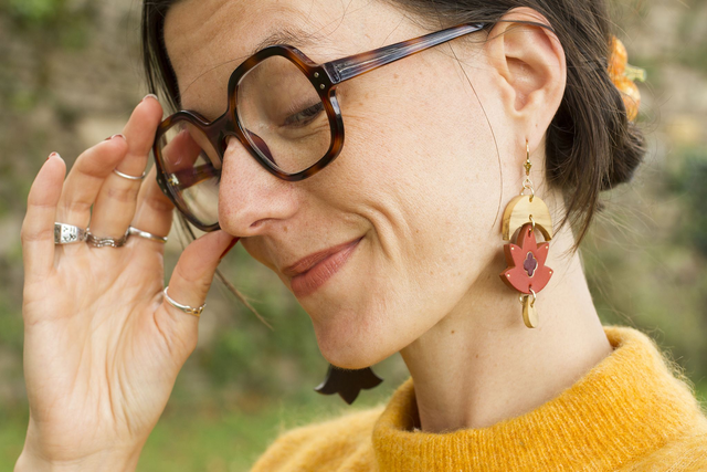 Boucles d'oreilles 'Oiseau et fleurs'